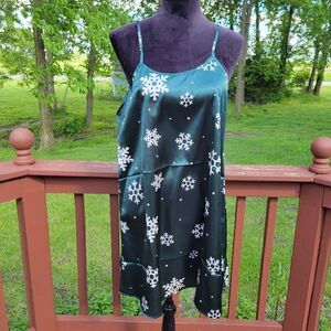 Ladies Snowflake Print Slip Christmas Crew Neck Spaghetti Strap Sleep Gown, XL